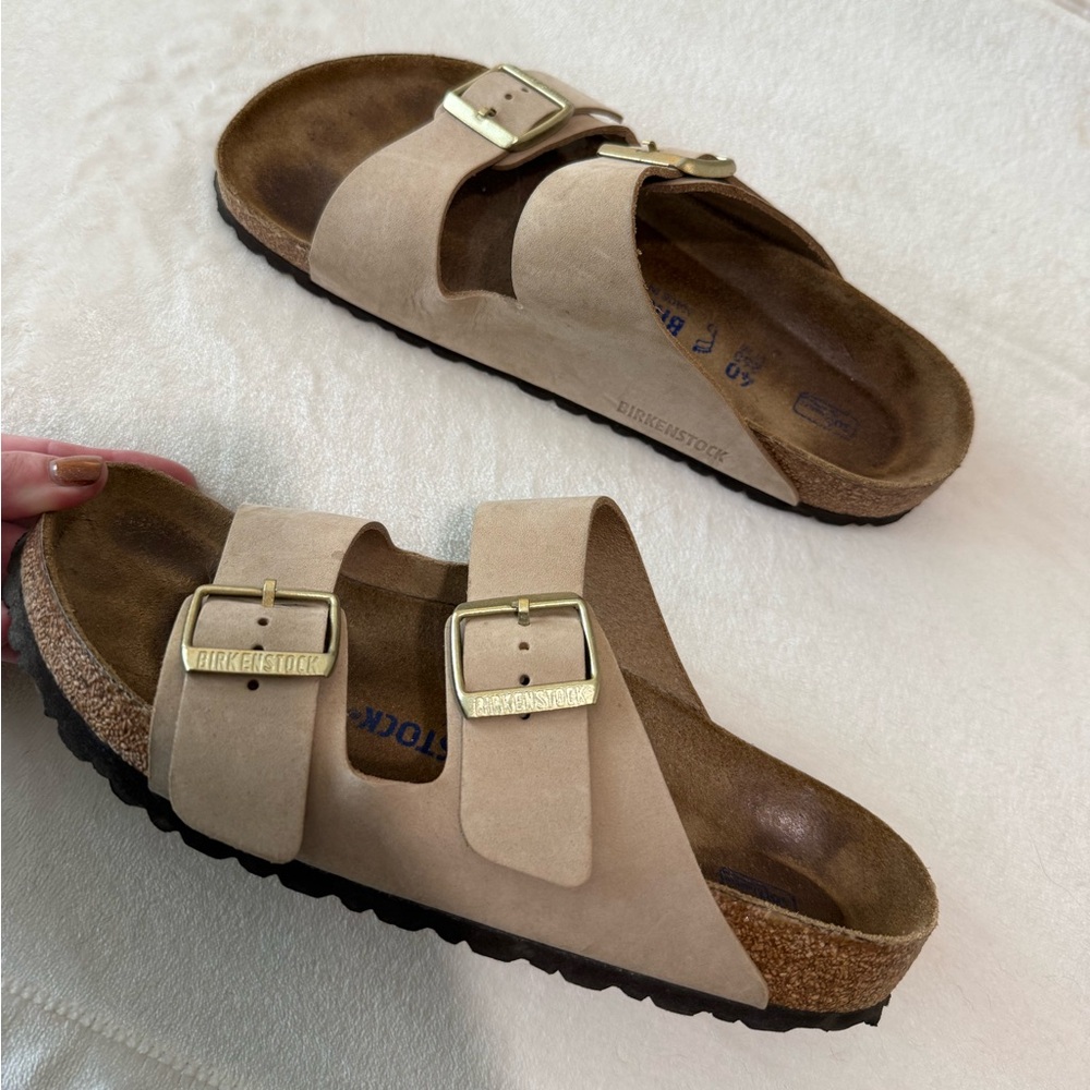 Birkenstock Tan Sandals with Gold Buckles